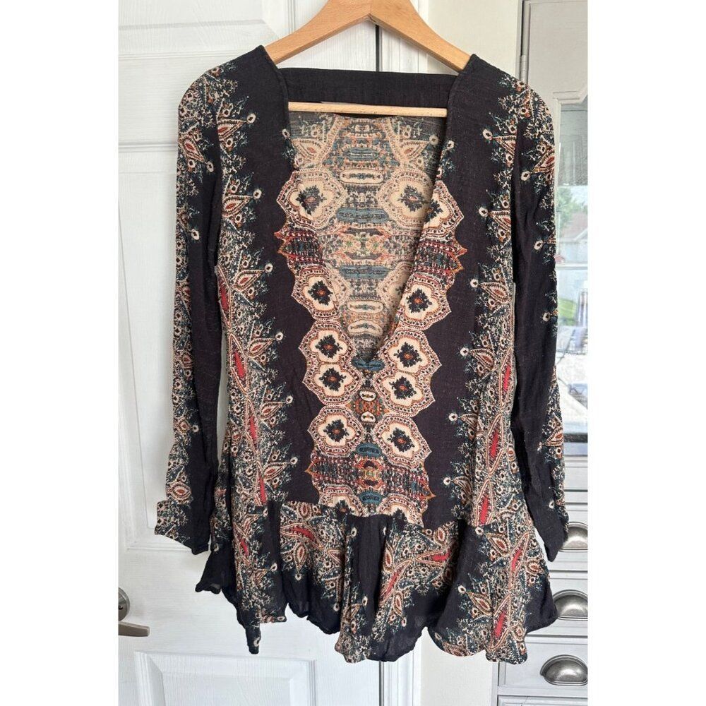 Free People Black Paisley-Print Long Sleeve Mini Dress - Picture 3 of 9